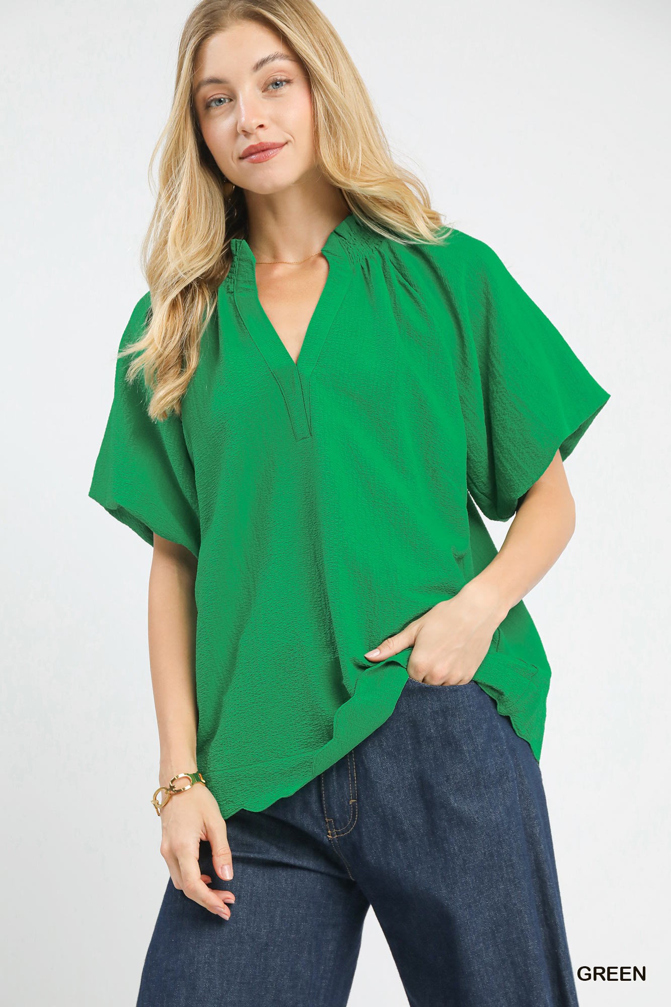 Scalloped Hem Textured Blouse