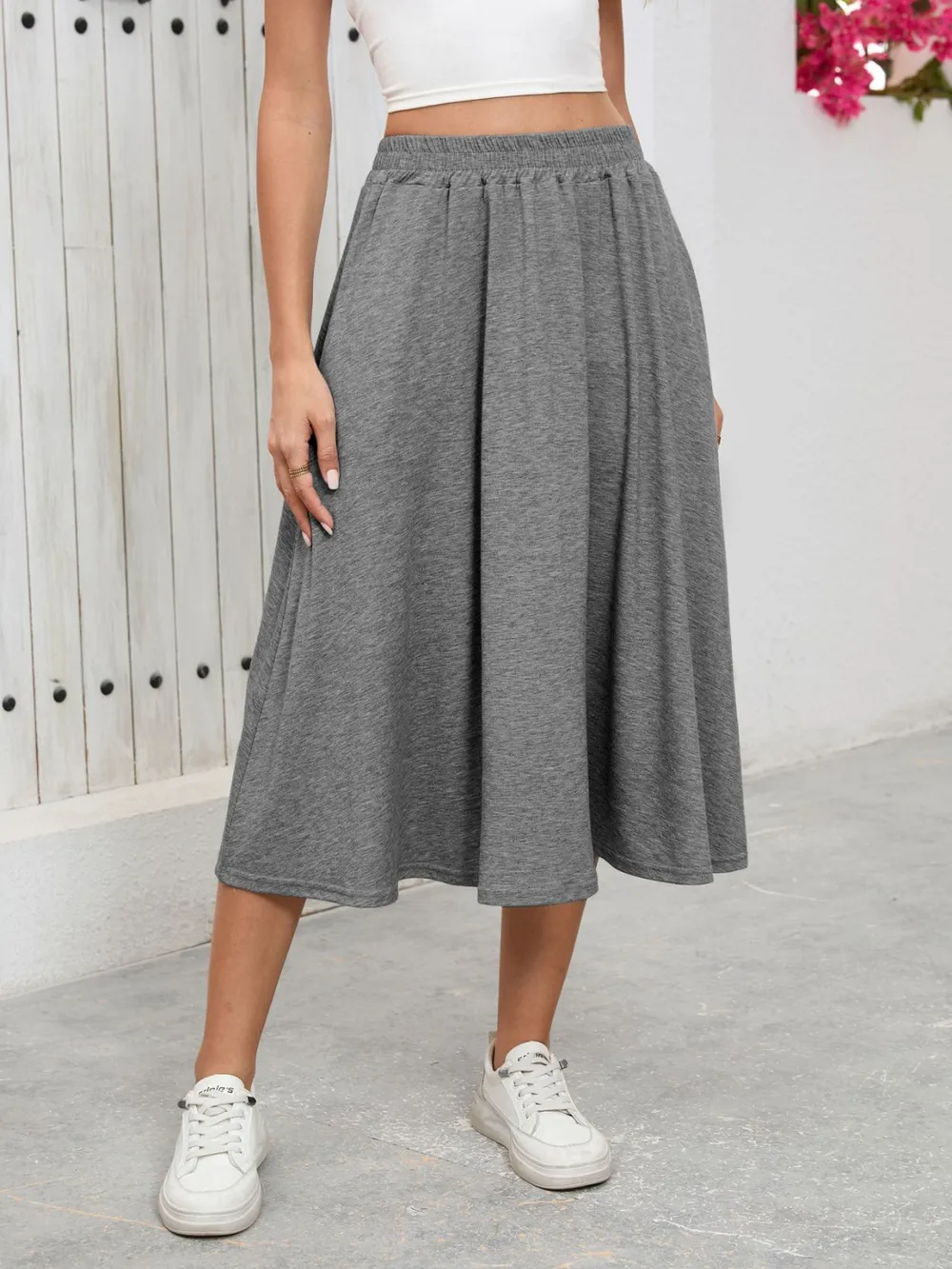 Elastic Waist Skirt With Pockets, image 7