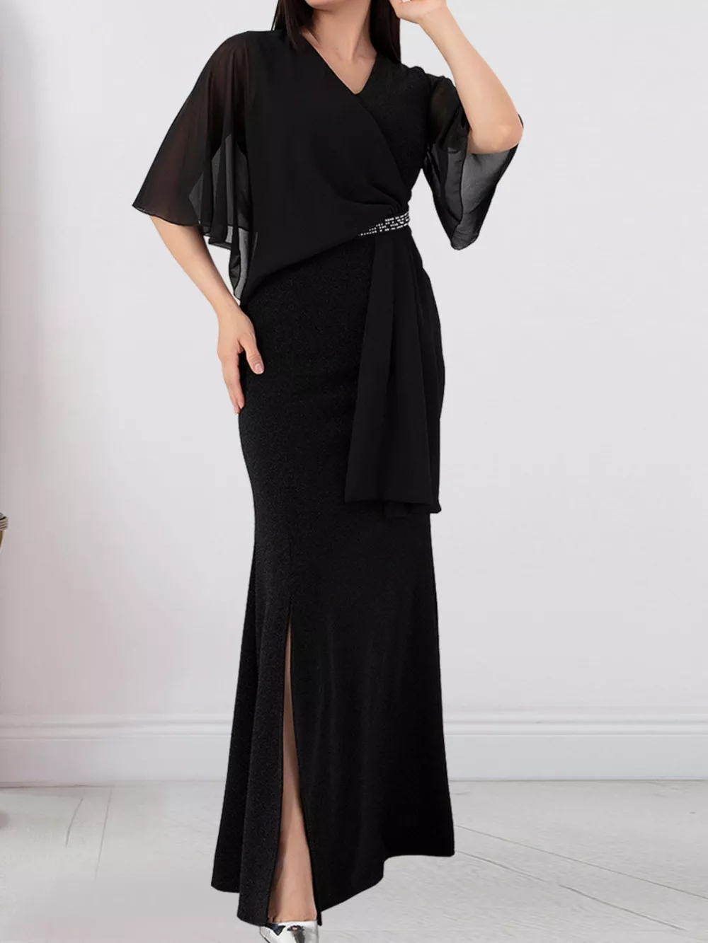 Slit Flutter Sleeve Maxi Dress