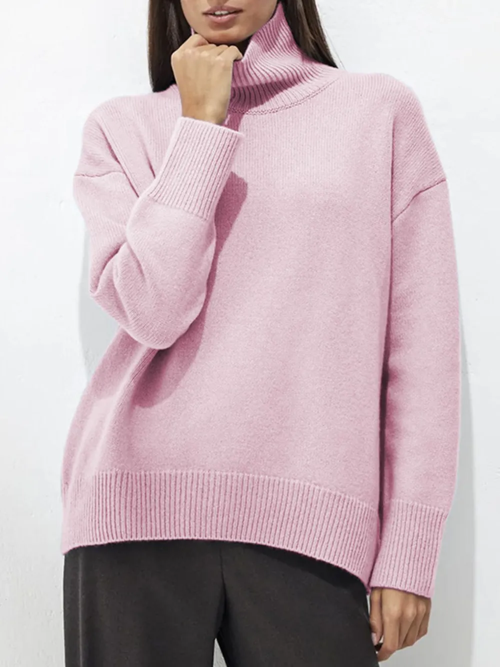 Turtleneck Drop Shoulder Long Sleeve Sweater, image 8