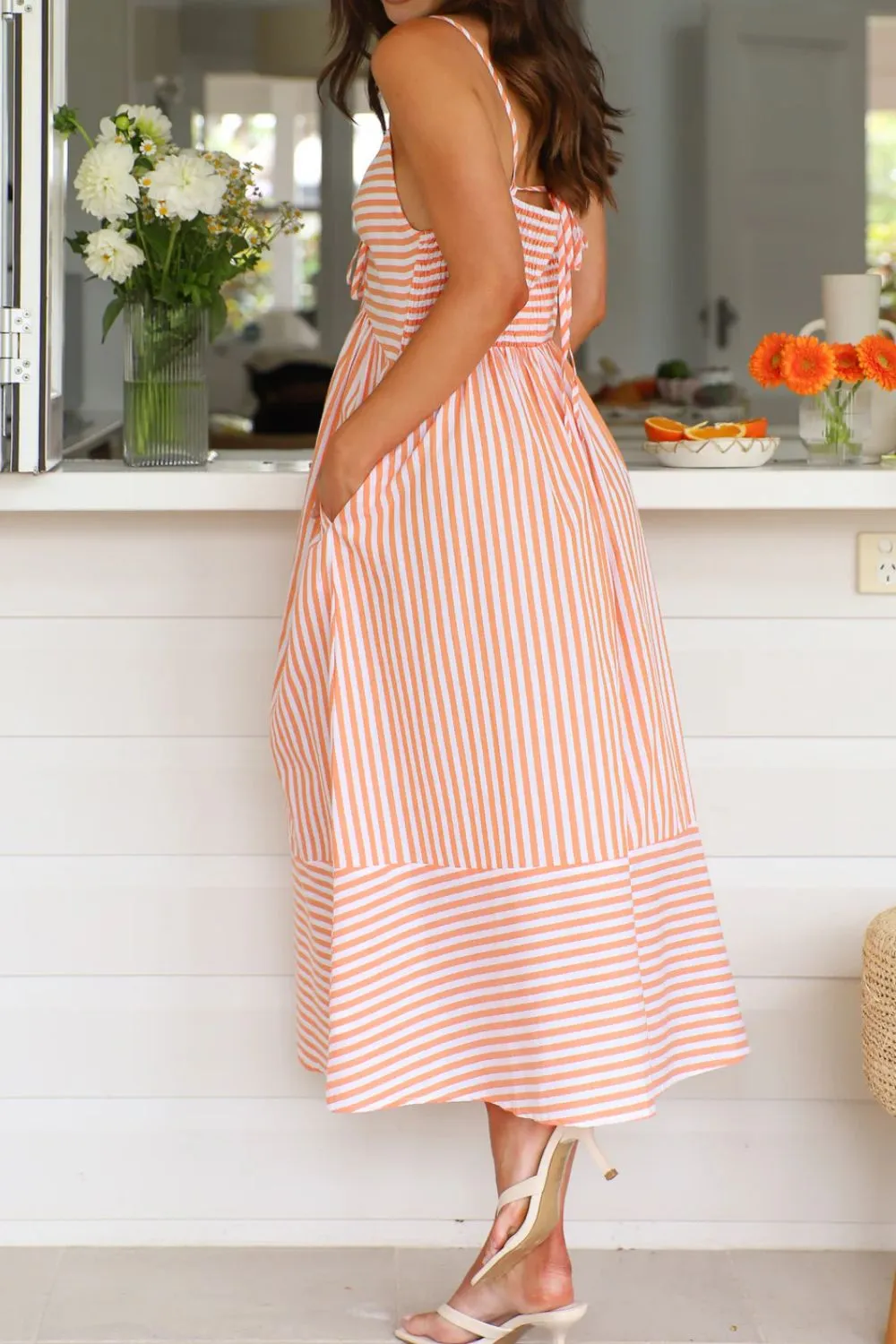 Smocked Back Striped Sleeveless Midi Dress, image 7