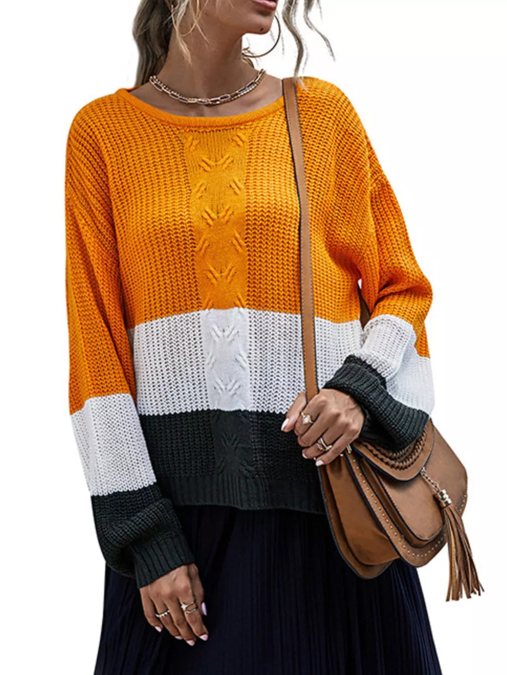 Color Block Round Neck Sweater, image 2