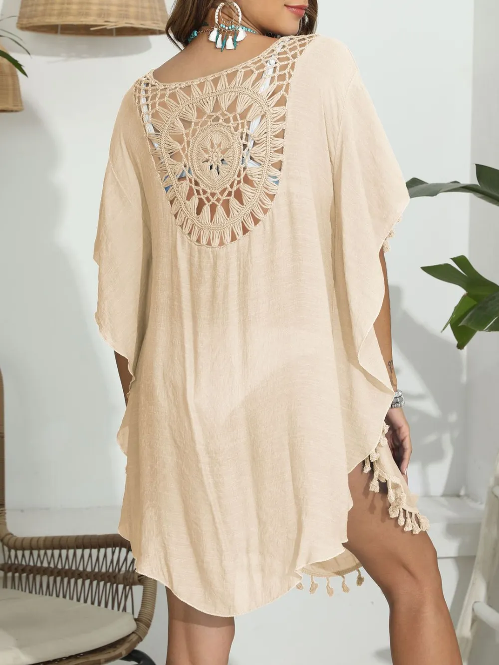 Tassel Crochet Round Neck Cover-Up, image 8