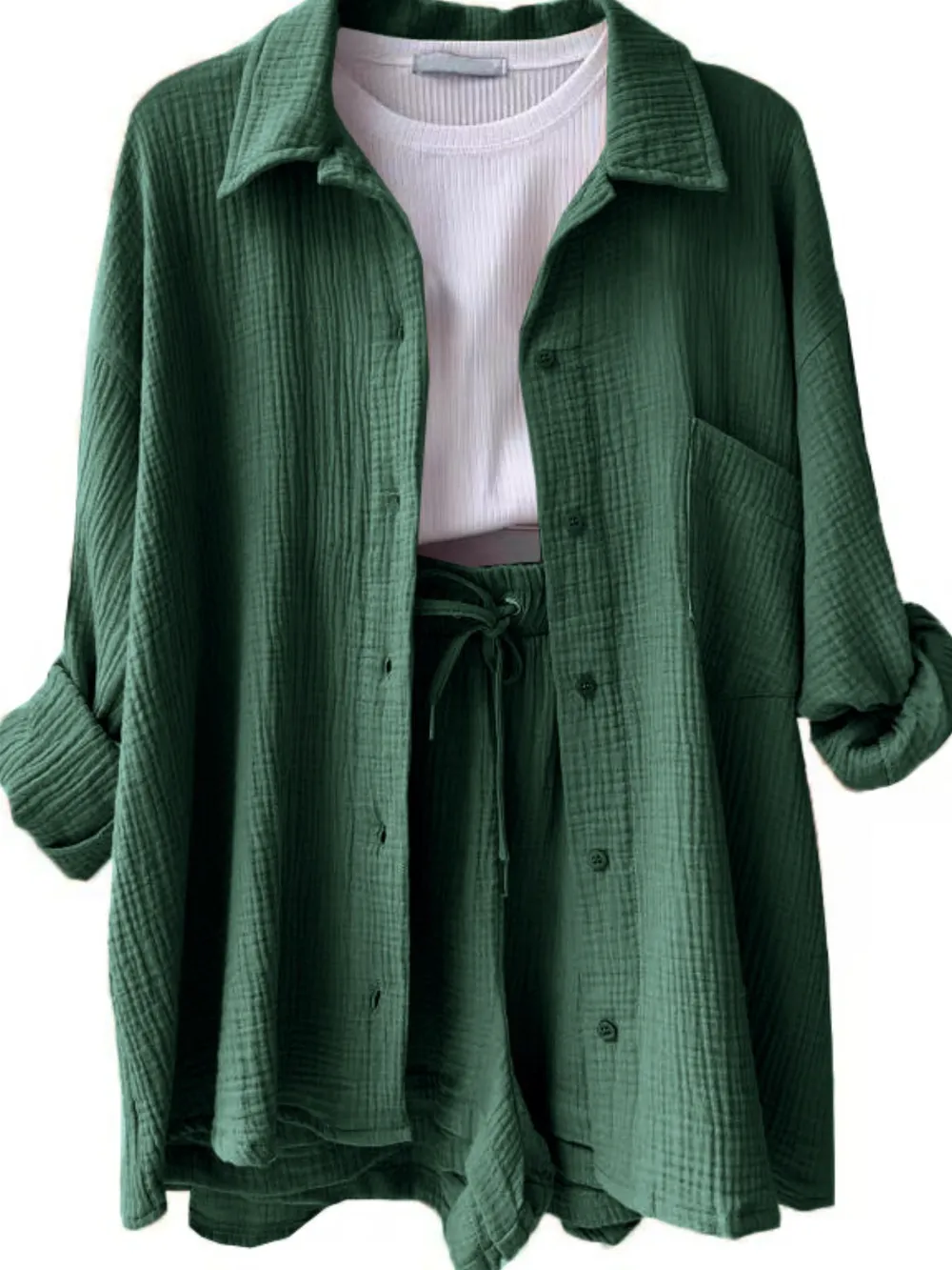 Textured Button Up Shirt and Shorts Set, image 6