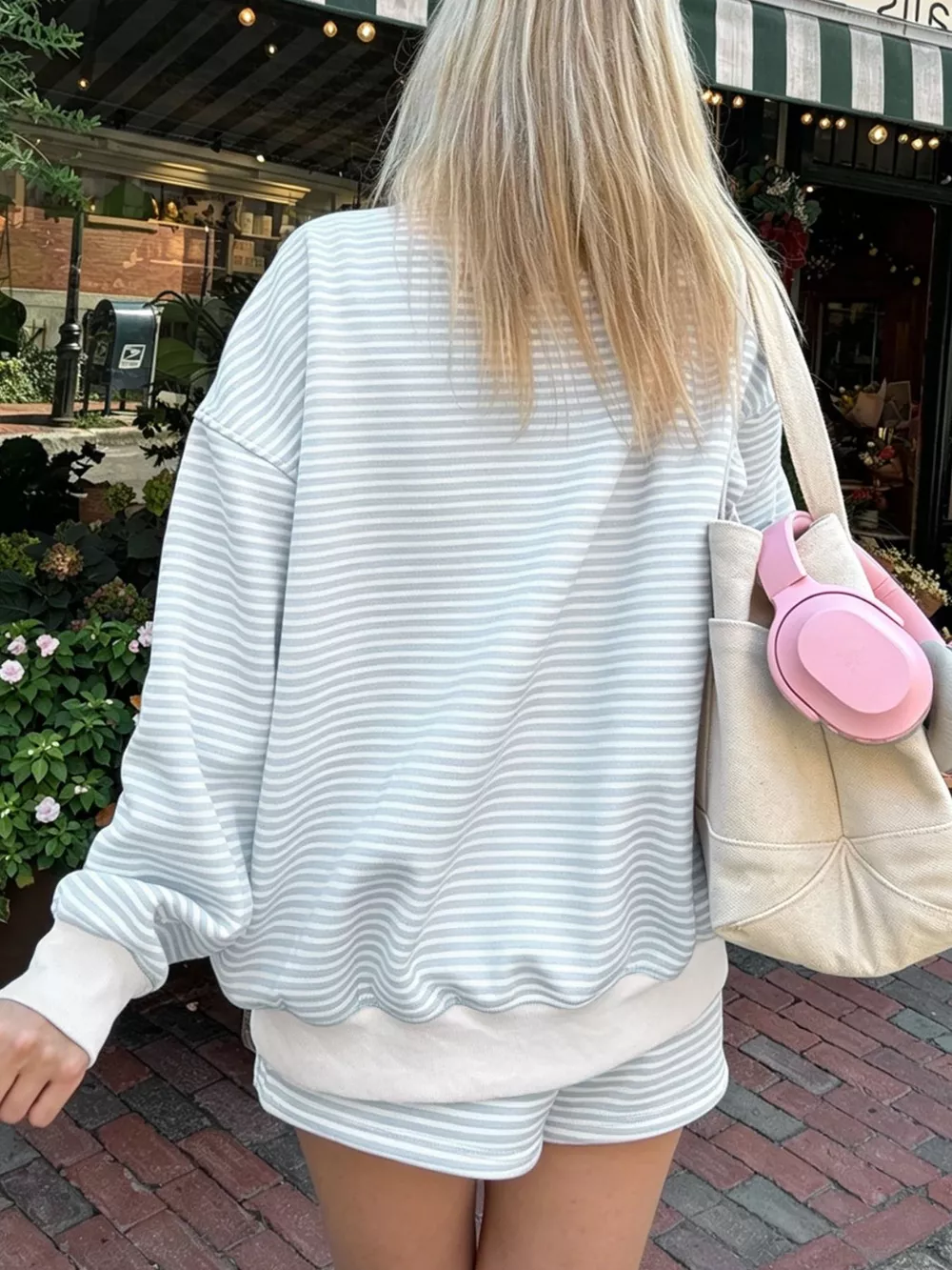 Striped Mock Neck Sweatshirt and Shorts Set, image 10