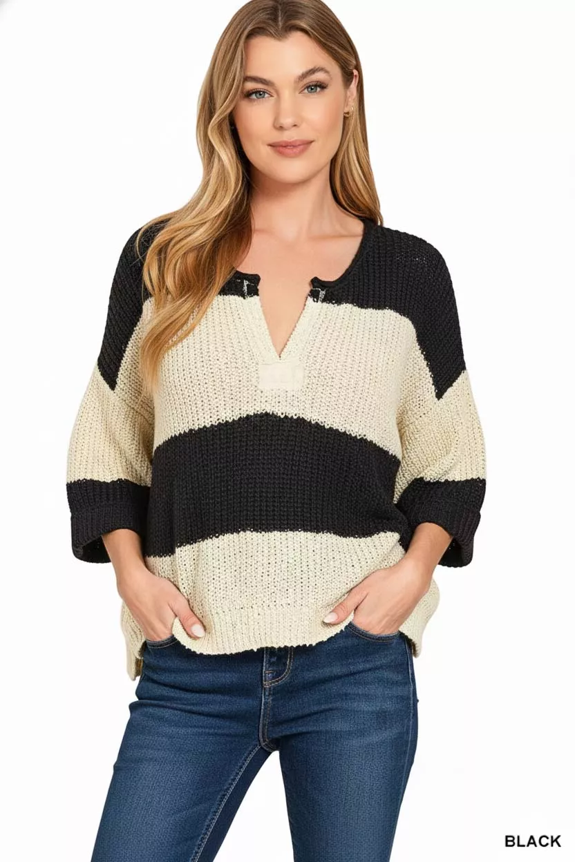 Split Neck Stripe Sweater, image 2
