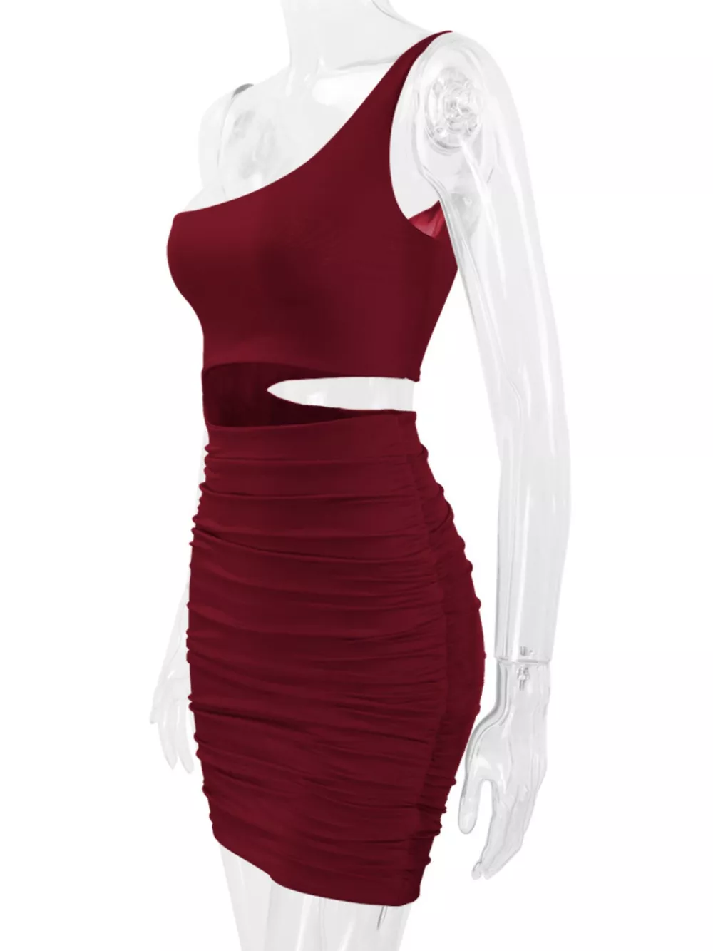 One-Shoulder Cutout Ruched Bodycon Mini Dress, image 34