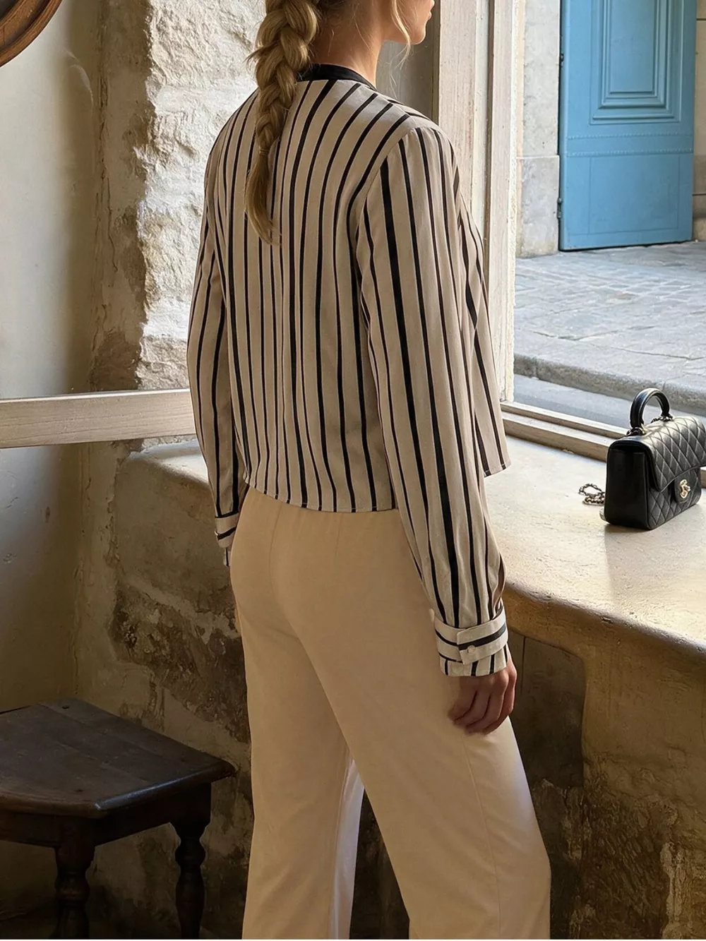 Striped Button-Down Shirt and High-Waisted Flare Pants Set, image 7