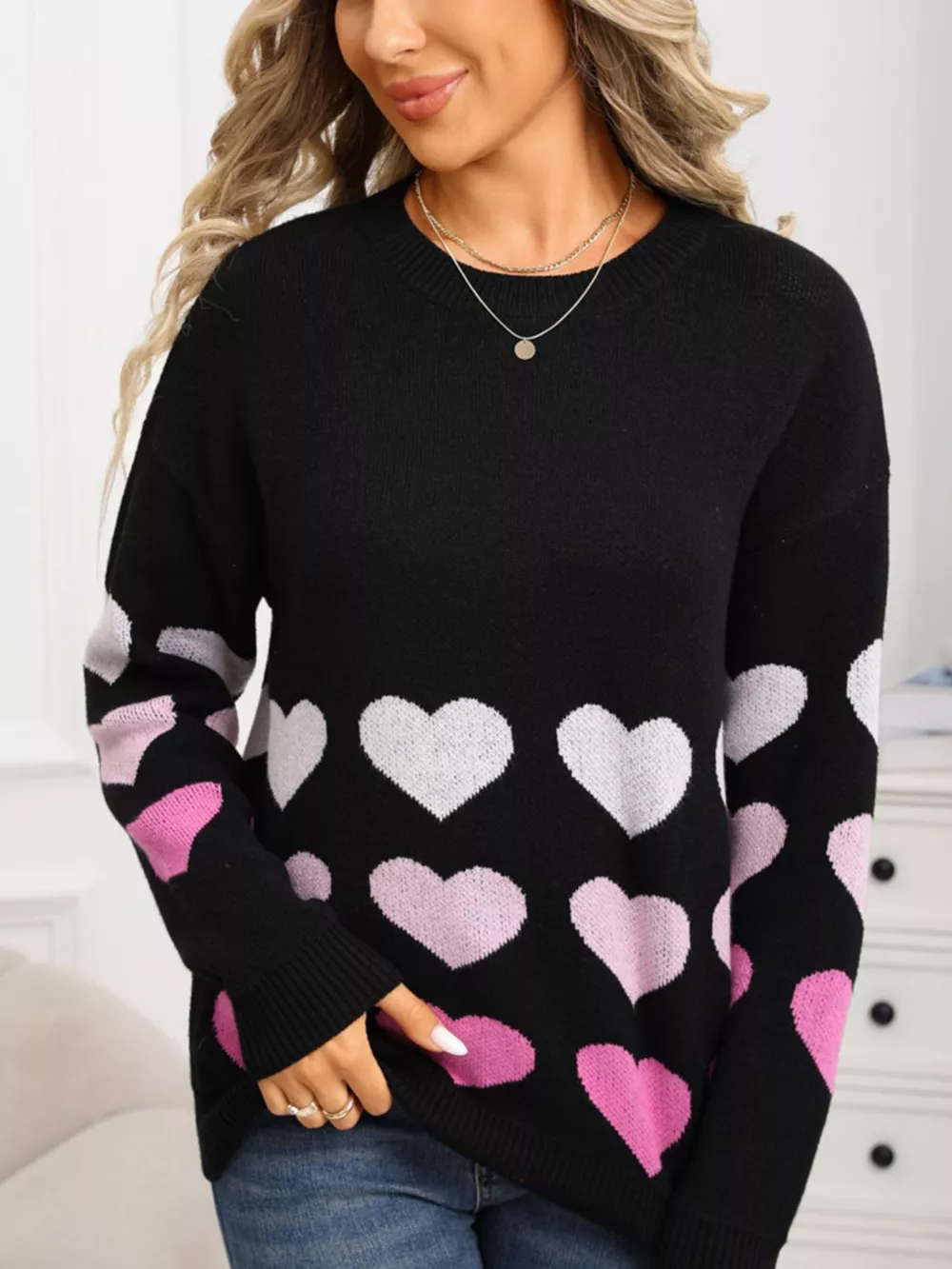 Valentine's Day Heart Pattern Crew Neck Sweater, image 13