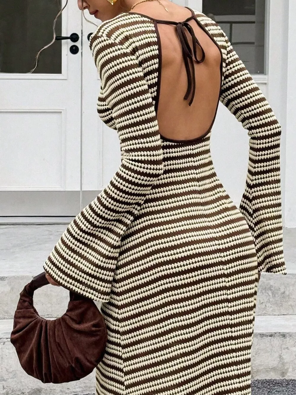 Striped Flared Sleeves Sweater Dress, image 11