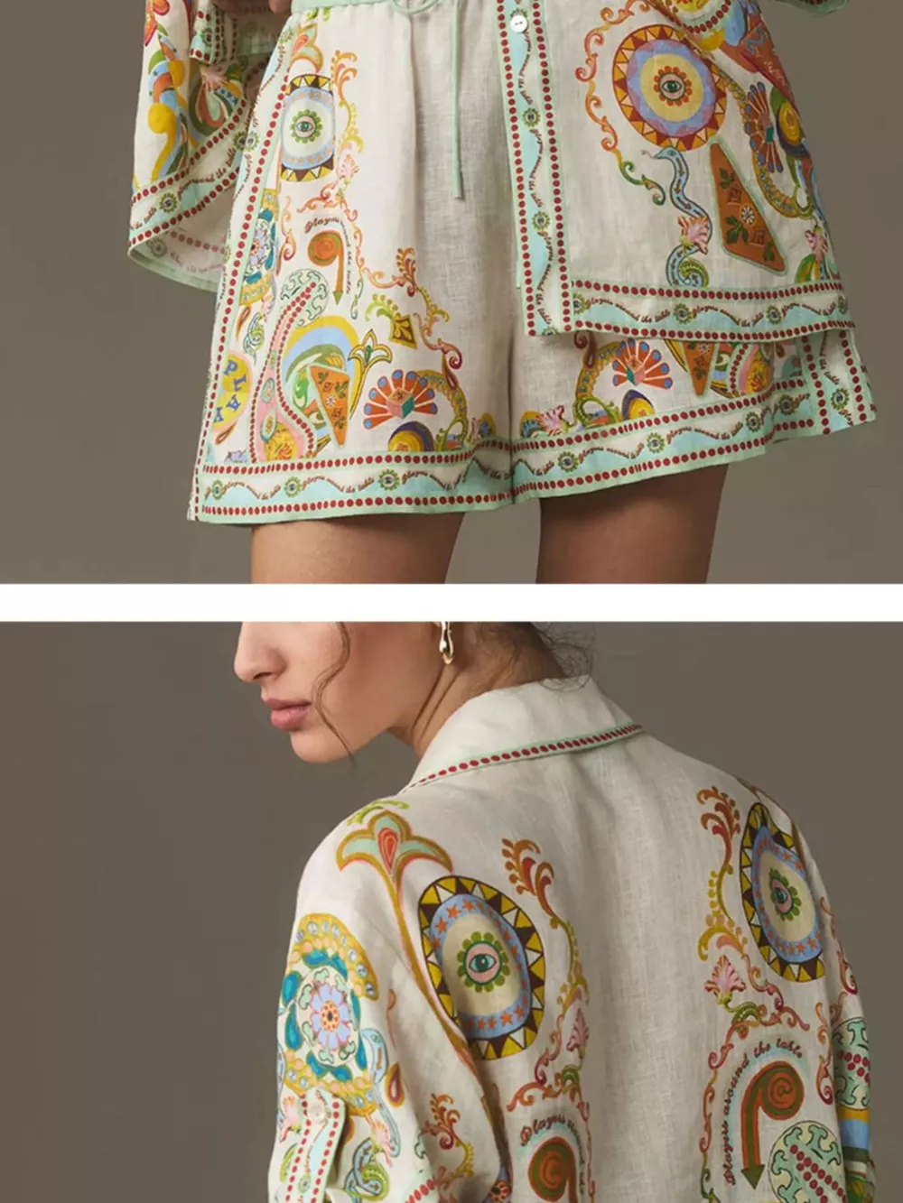 Printed Button Up Shirt and Shorts Set, image 5