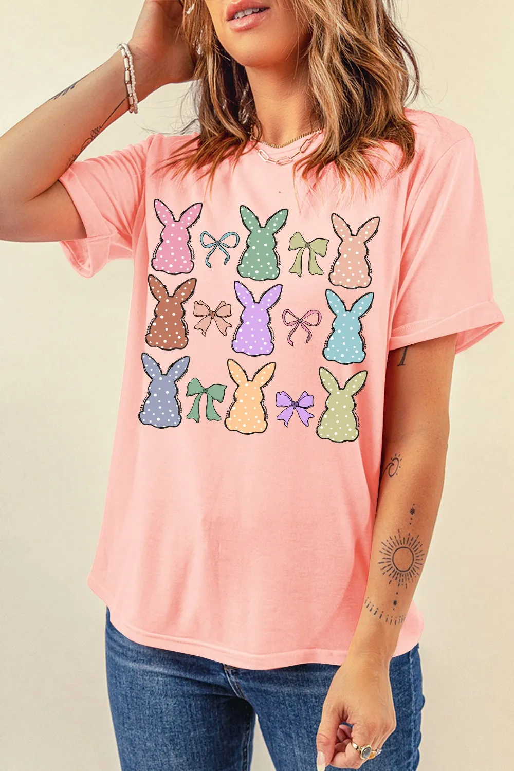 Dotty Bunny Bow Graphic Short Sleeve T-Shirt, image 4