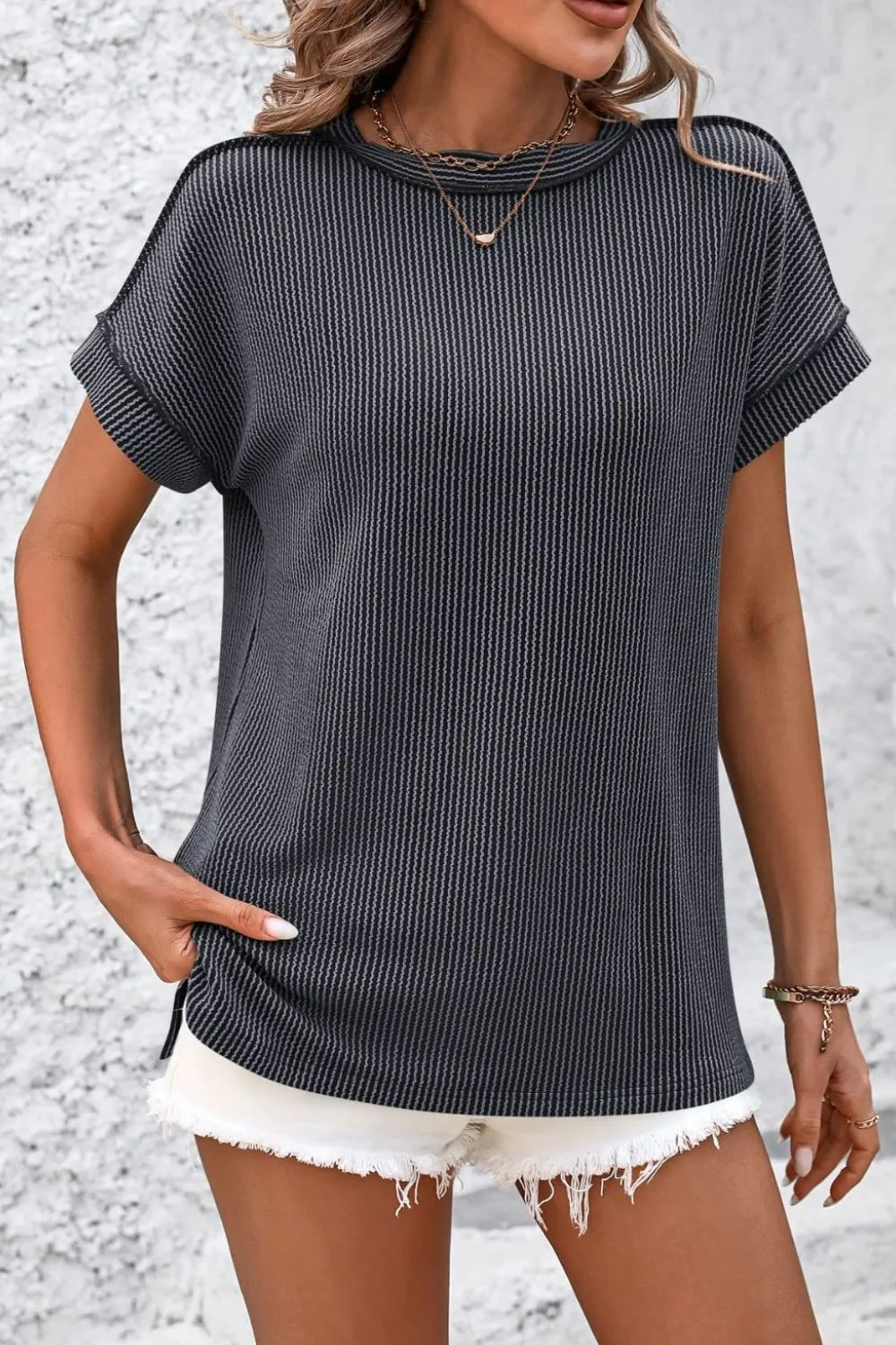 Striped Round Neck Short Sleeve T-Shirt, image 6