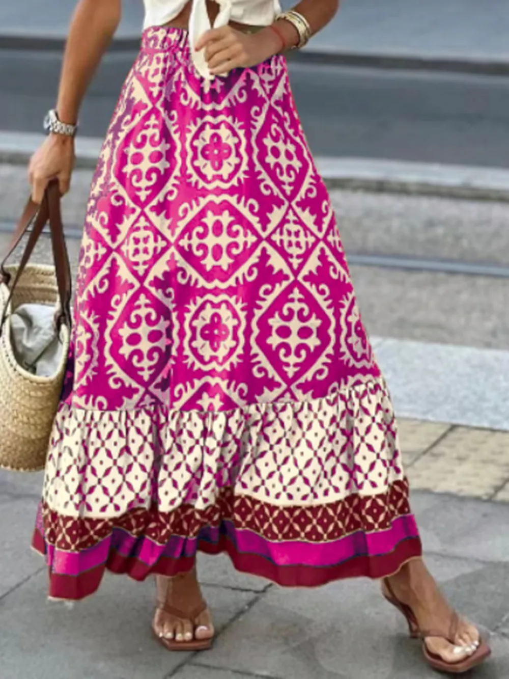 Geometric Elastic Waist Maxi Skirt, image 2