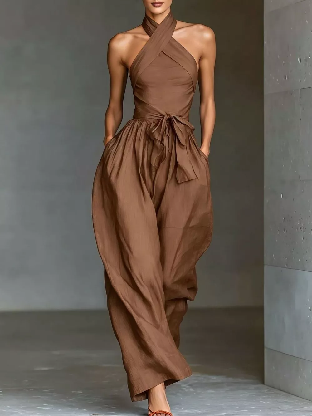 Halter Neck Wide-Leg Jumpsuit with Waist-Tie Detail, image 20