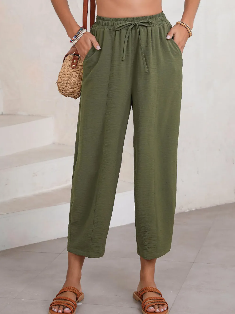 Full Size Drawstring Cropped Jogger Pants Plus Size