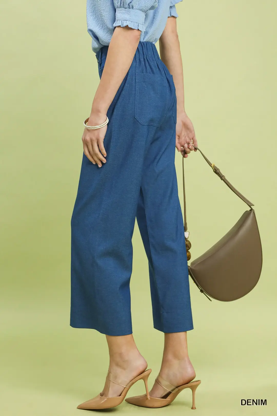 Denim Wide Leg Crop Pants with Front Pockets, image 3