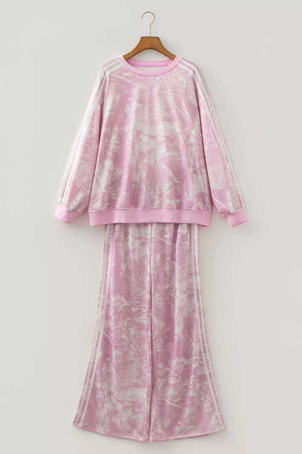 Abstract Print Side Stripe Detail Long Sleeve Top Loose Pants Set