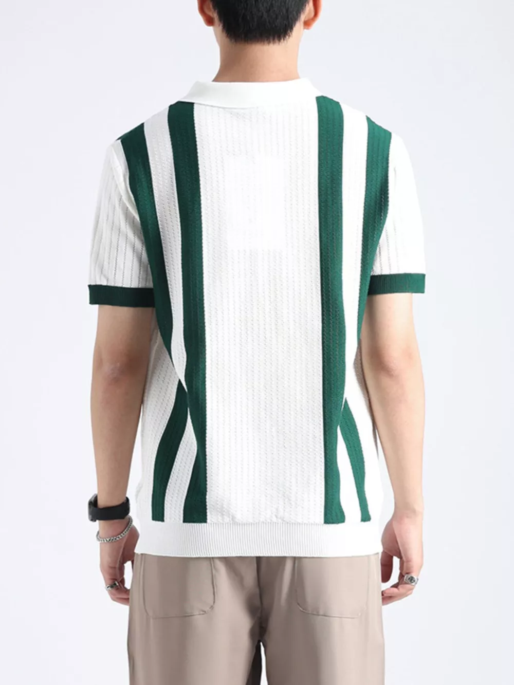 Men's Plus Size Striped Knitted Polo with Zipper, image 3