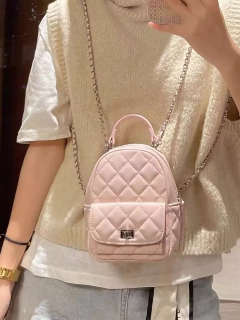 Quilted Mini Backpack Bag, image 6