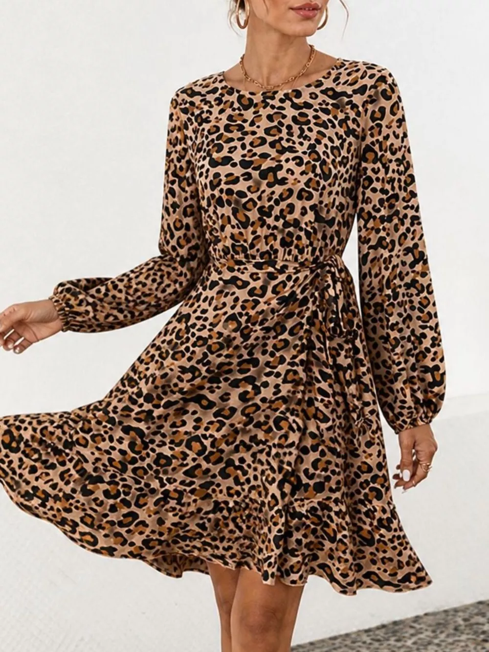 Animal Print Round Neck Mini Dress, image 8