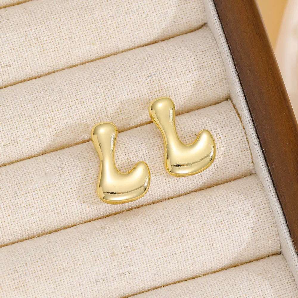 18K Gold-Plated Bubble Letter Stud Earrings, image 4