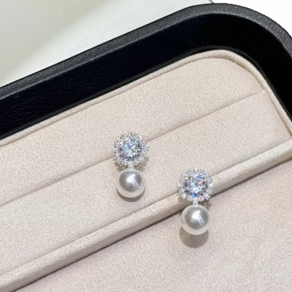 Zircon Pearl Drop Earrings, image 4