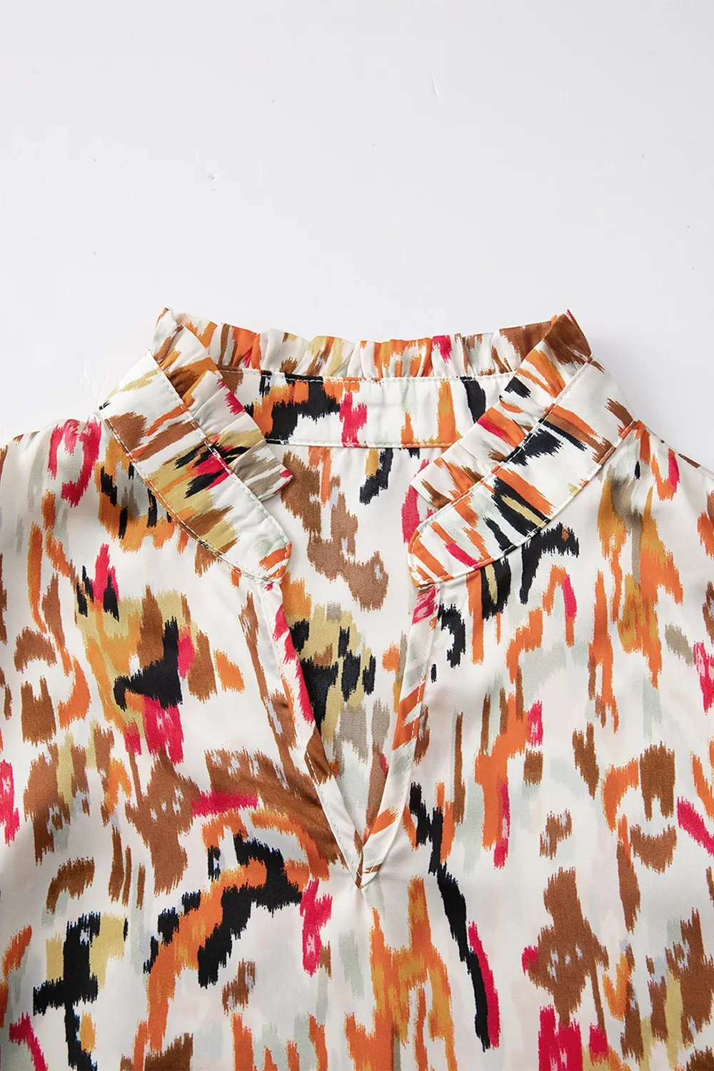Abstract Print 3/4 Sleeve Ruffle Blouse, image 7
