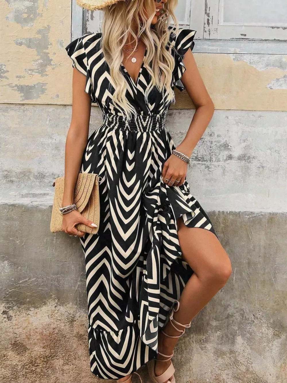 Ruffled Cap Sleeve Midi Dress, image 3