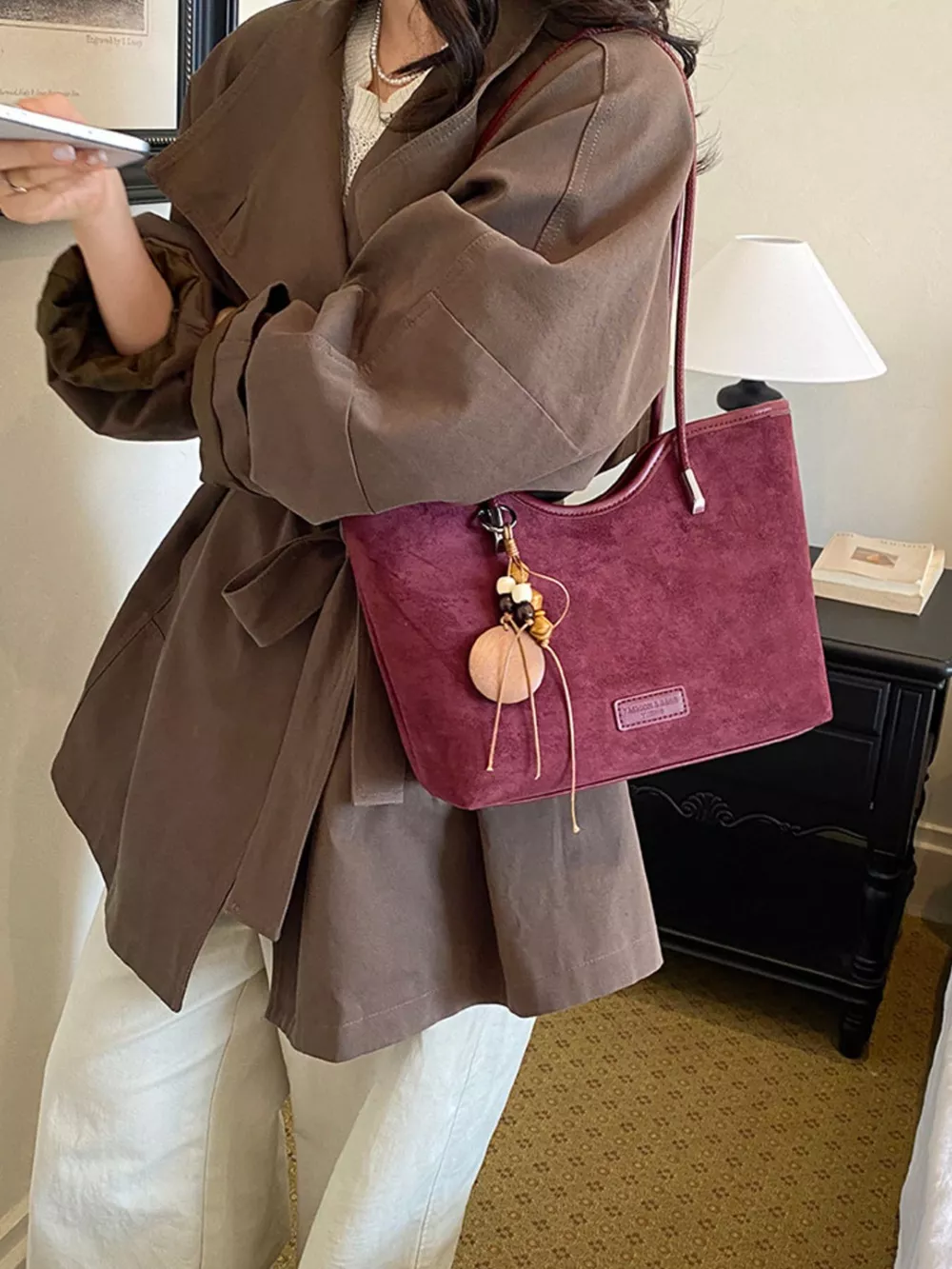Solid Suede Shoulder Bag, image 3