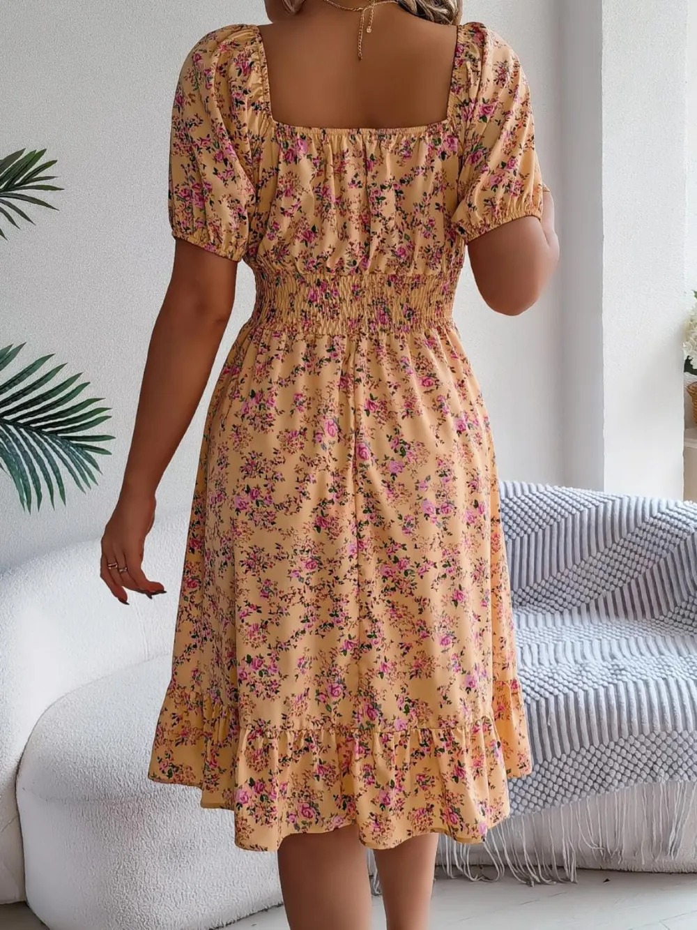 Ruffled Hem Floral Puff Sleeve Dress, image 7
