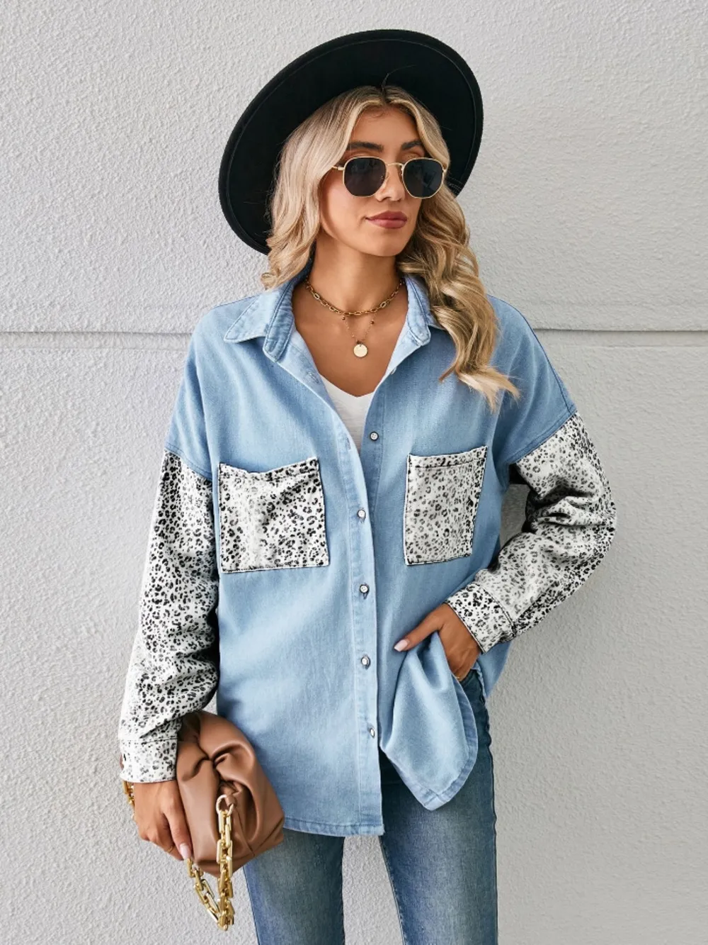 Leopard Button Up Denim Jacket, image 4