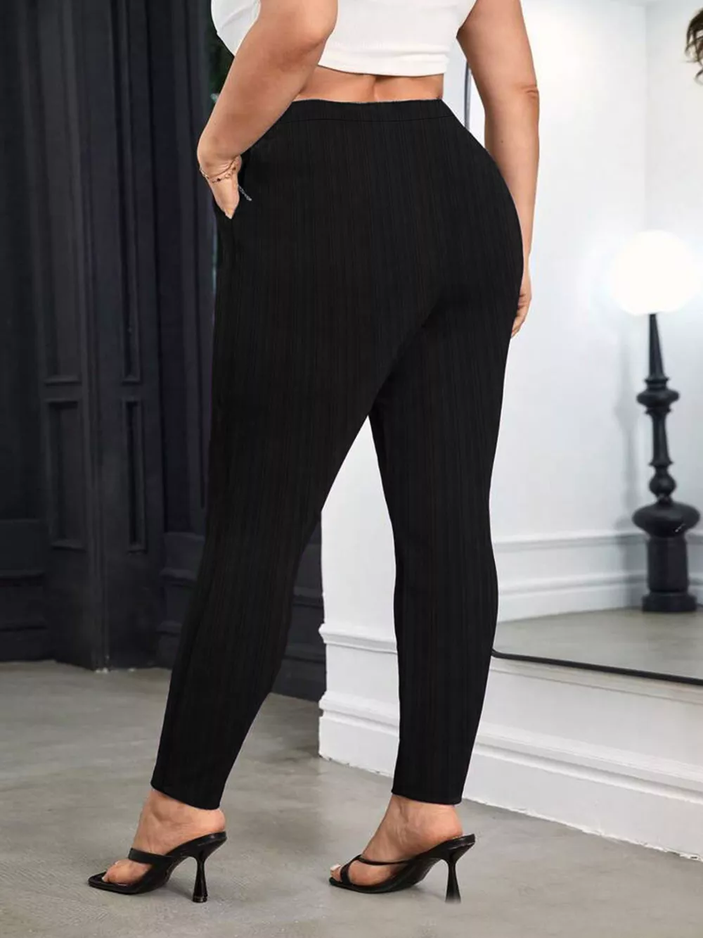 Plus Size Elegant Chain Decor High Waist Skinny Pants, image 4