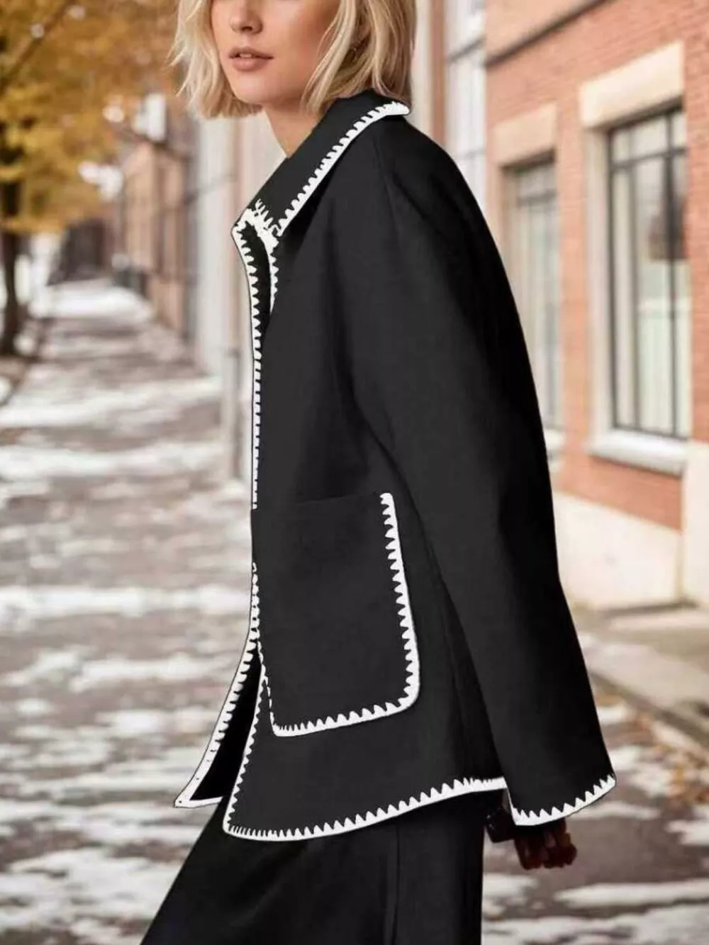 Contrast Trim Drop Shoulder Outerwear, image 6