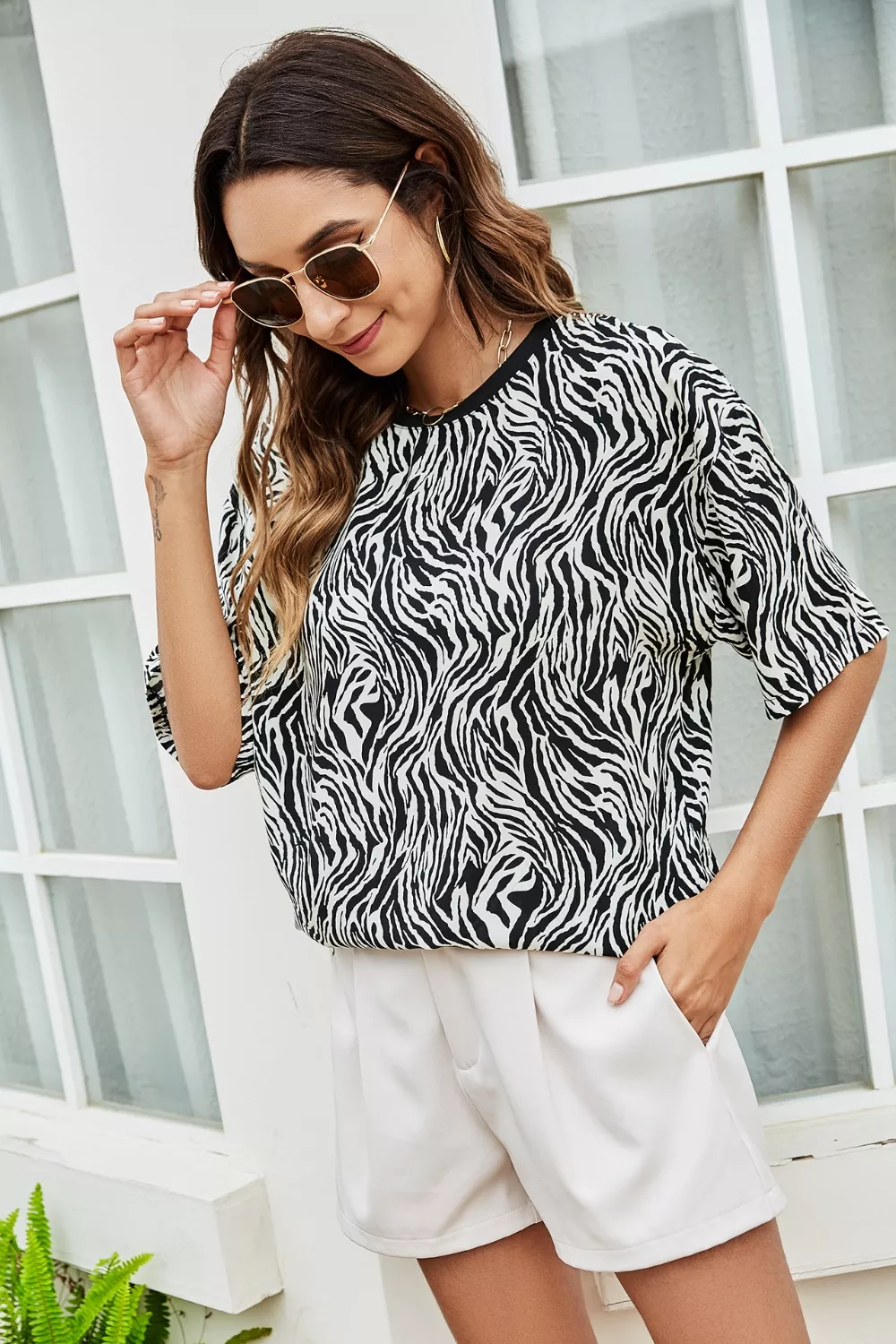 Printed Round Neck Half Sleeve Top, image 5
