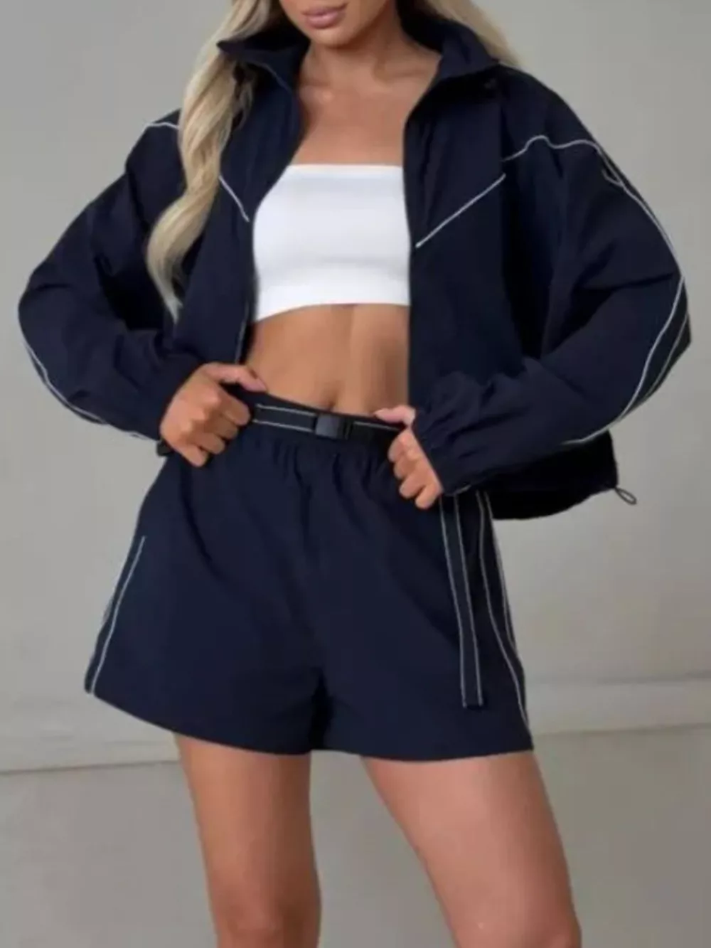 Drawstring Zip-Up Jacket and Shorts Set, image 12