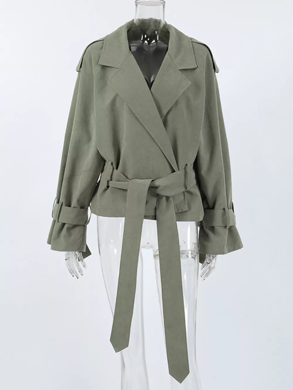 Lapel Collar Belted Cropped Trench, image 6