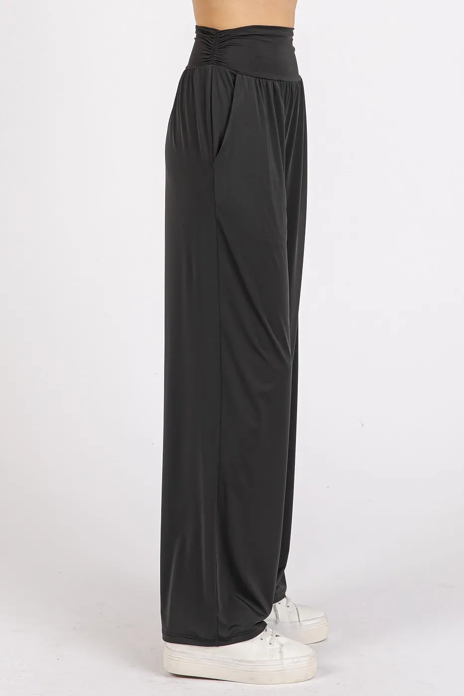 Stretch Banded Waist Wide Leg Pants with Pockets, image 3