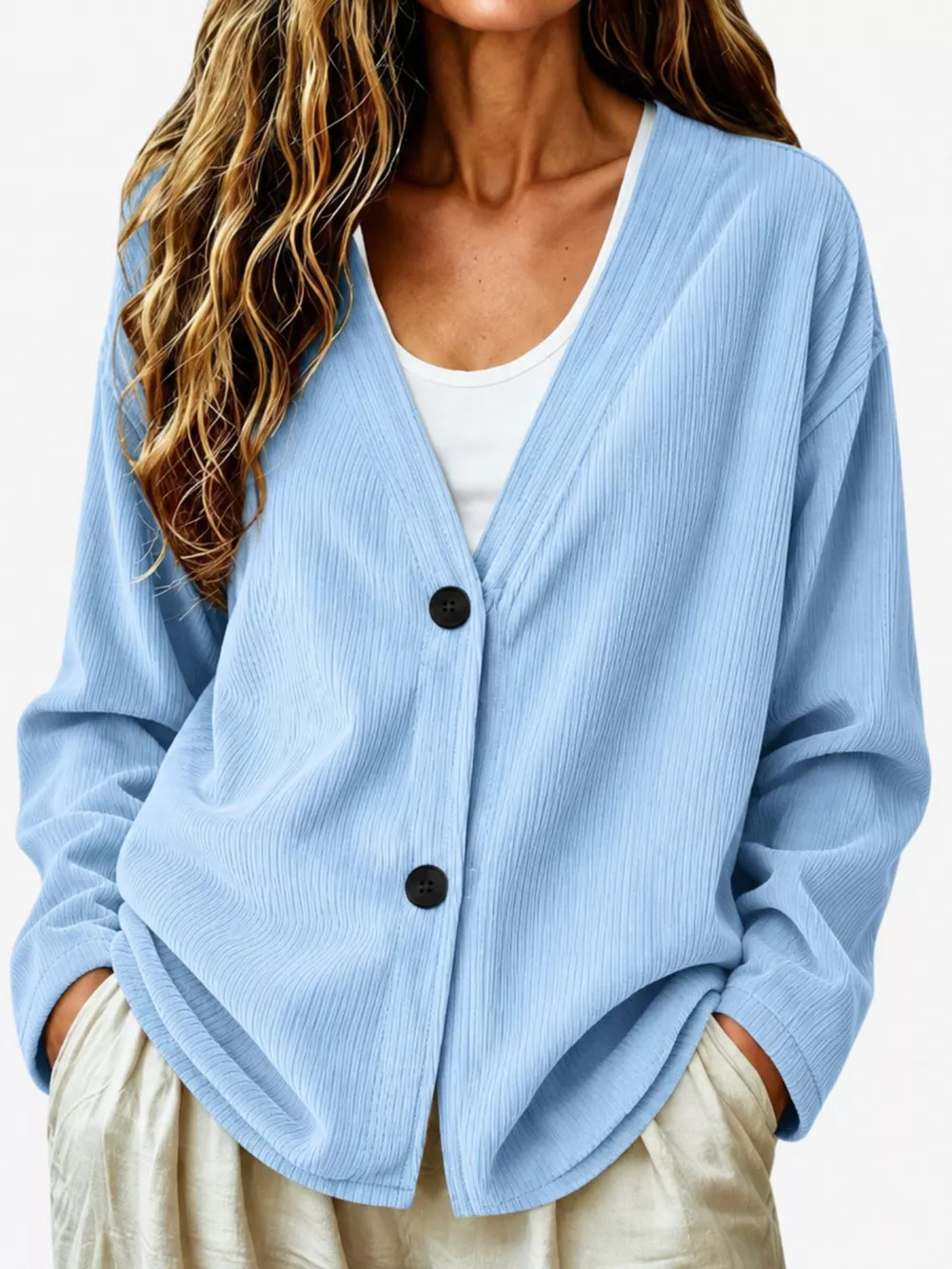 Casual Corduroy Button-Up Cardigan, image 5