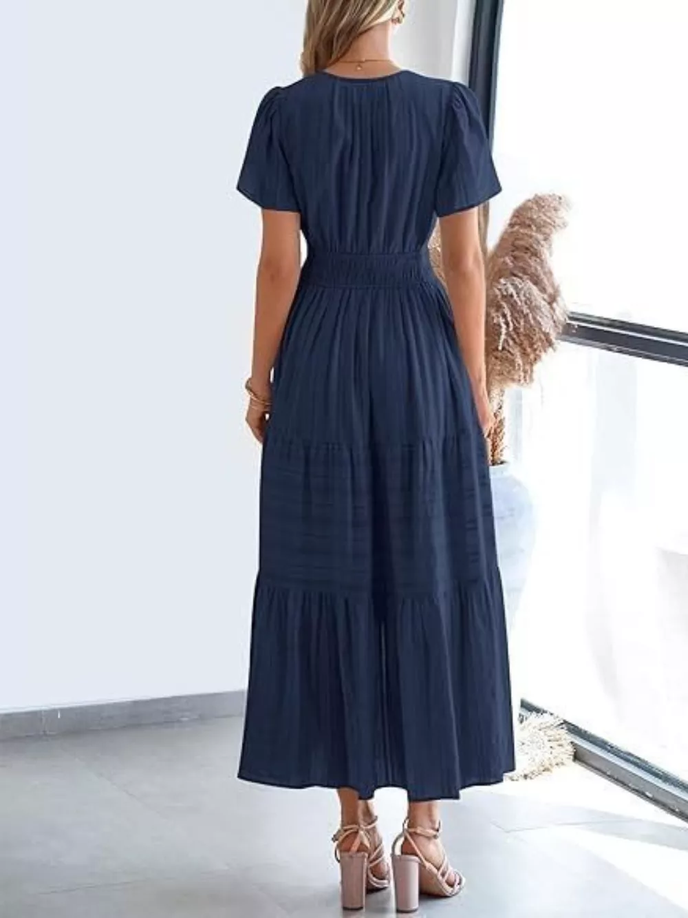 Notched Short Sleeve Tiered Dress, image 3