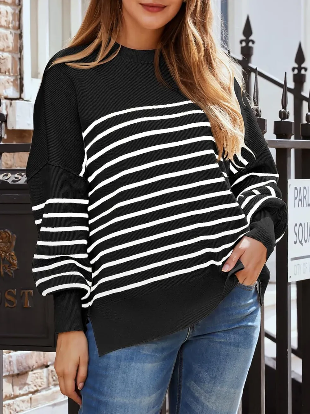 Striped Round Neck Long Sleeve Sweatshirt, image 11