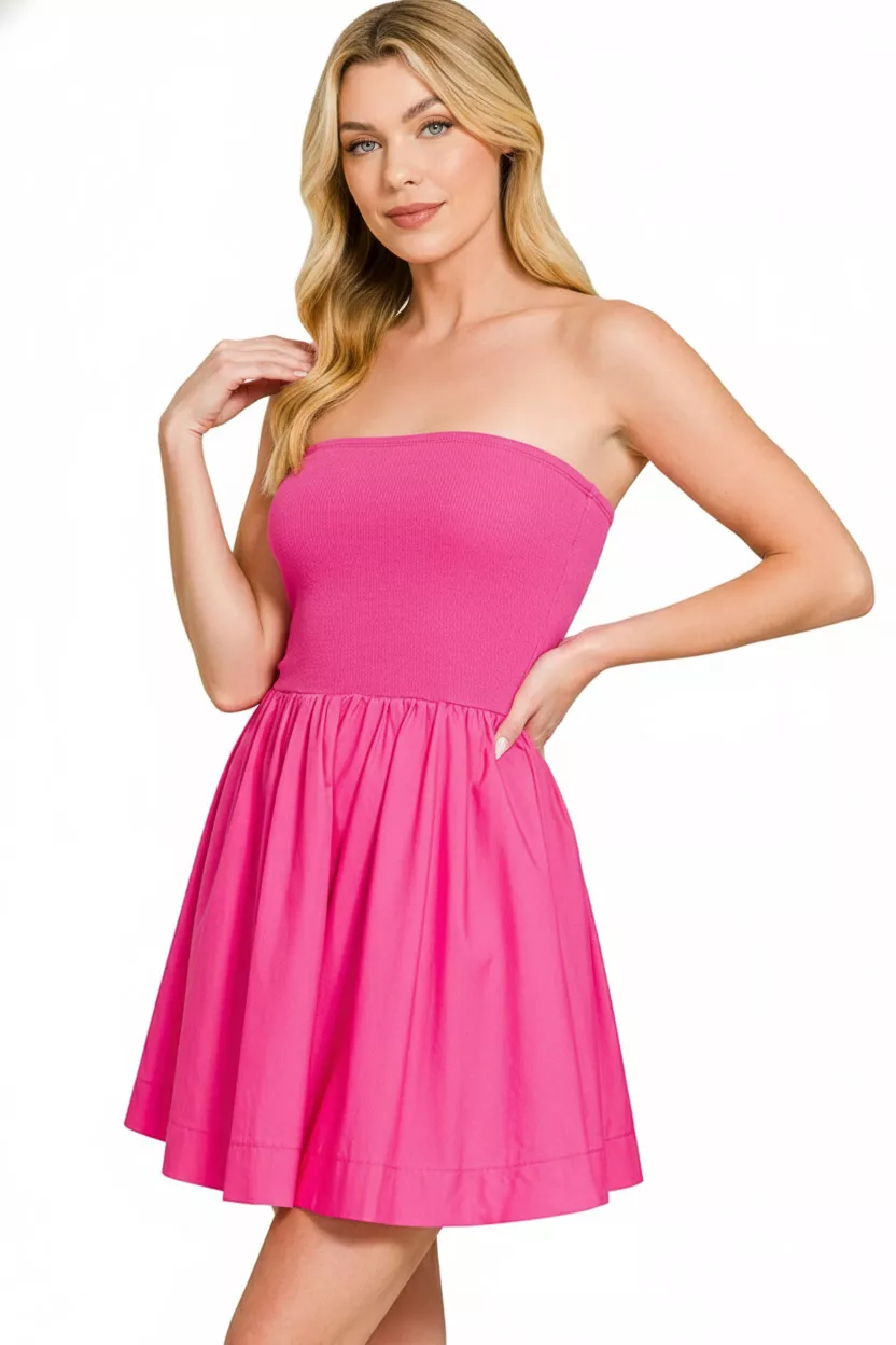 Combined Knit Tube Top Flare Mini Dress, image 2