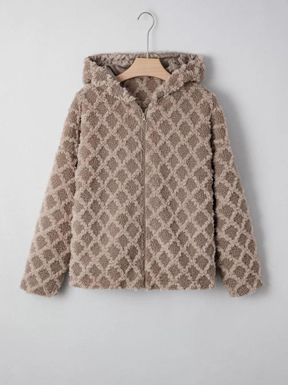 Sherpa Rhombus Zip Up Side Pocket Hooded Jacket, image 2