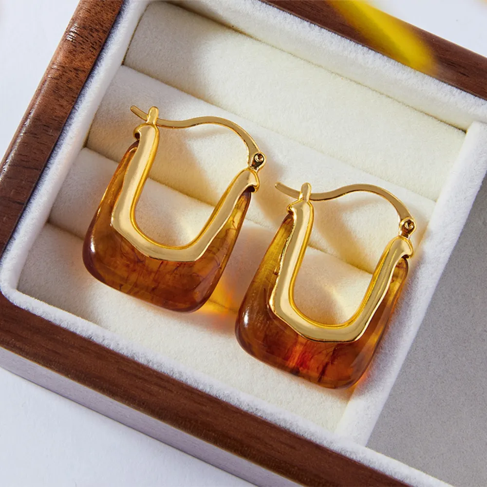 Resin Copper U Shape Earrings, image 5