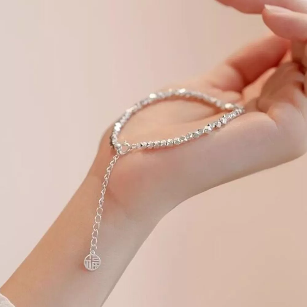 925 Sterling Silver Geometric Chain Adjustable Bracelet, image 3