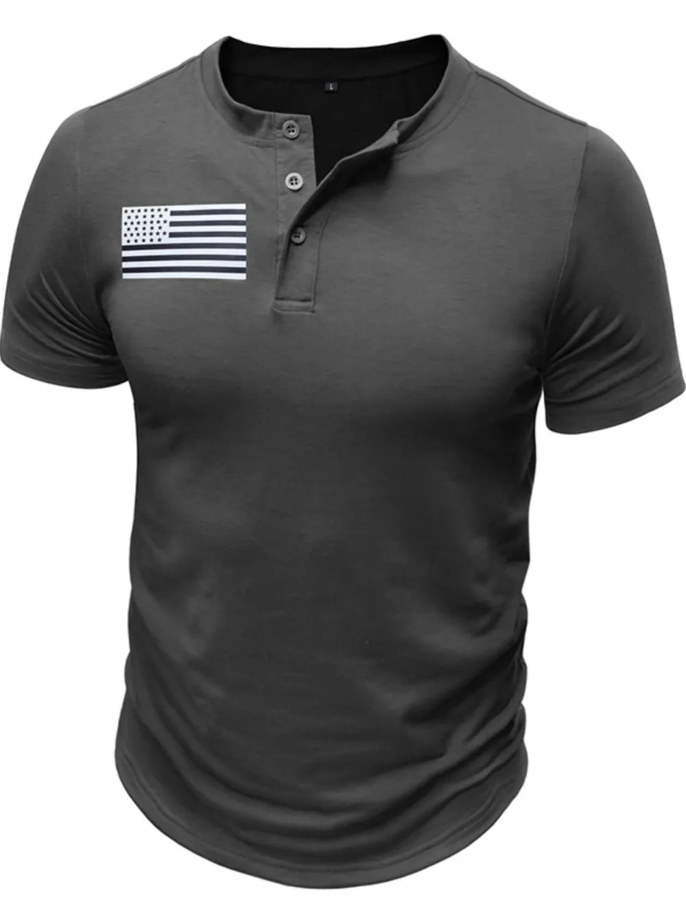 Men's American Flag Short Sleeve Henley Top, image 3