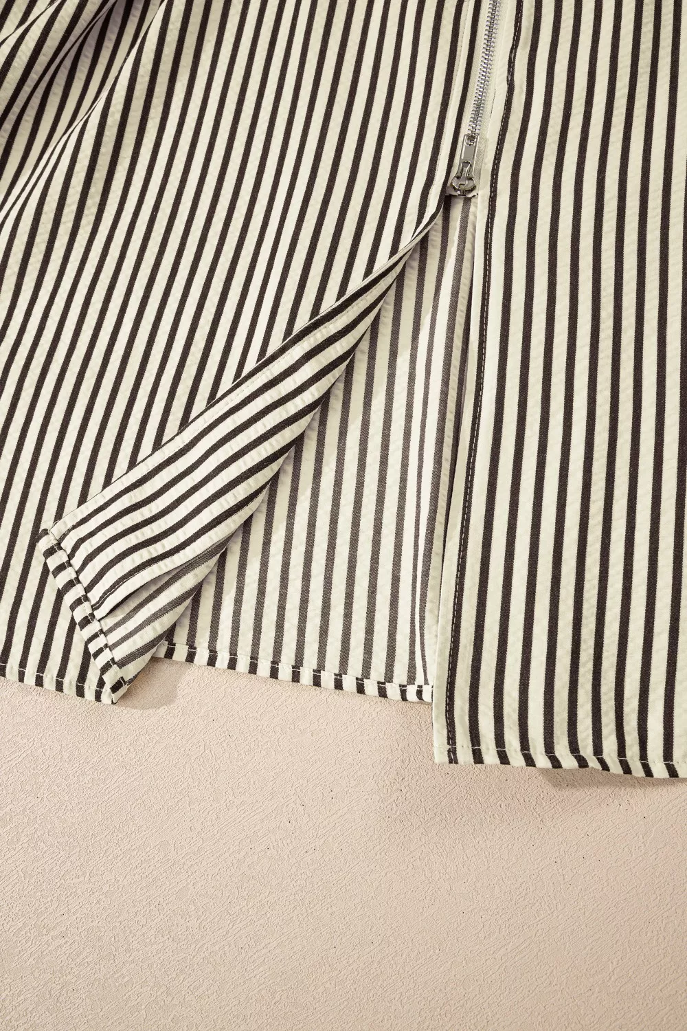 Stripe V Neck Zip Front Cinched High Waist Midi Dress, image 3