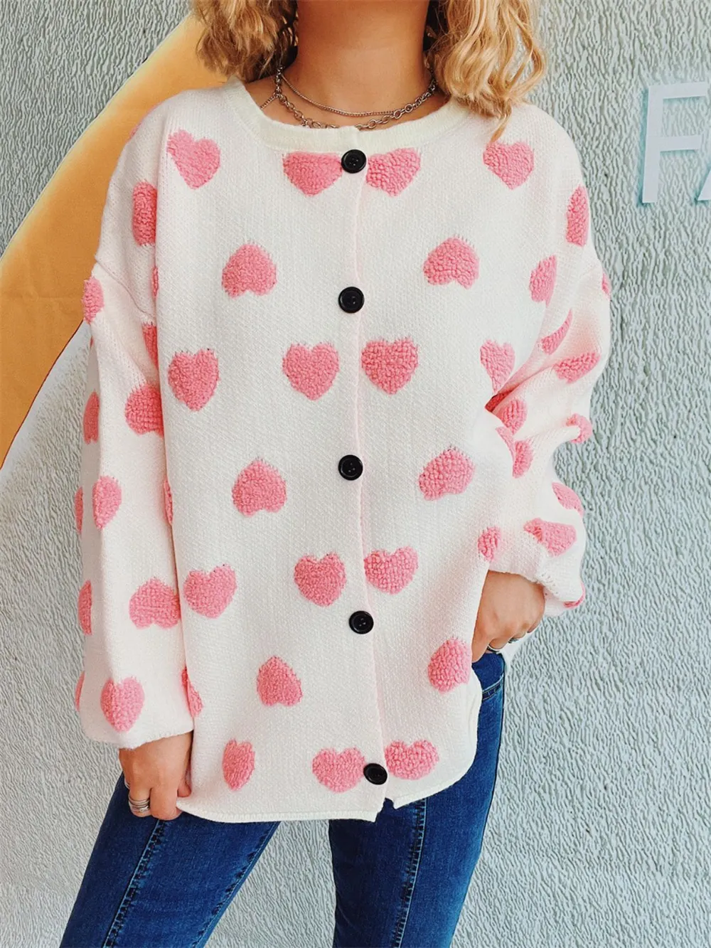 Heart Button Up Long Sleeve Cardigan, image 2