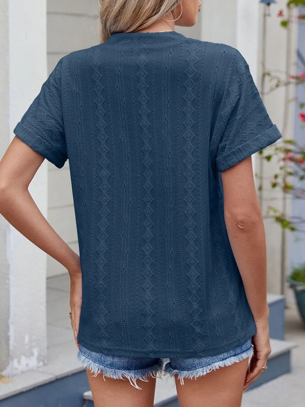 Eyelet Notched Short Sleeve Top, image 12