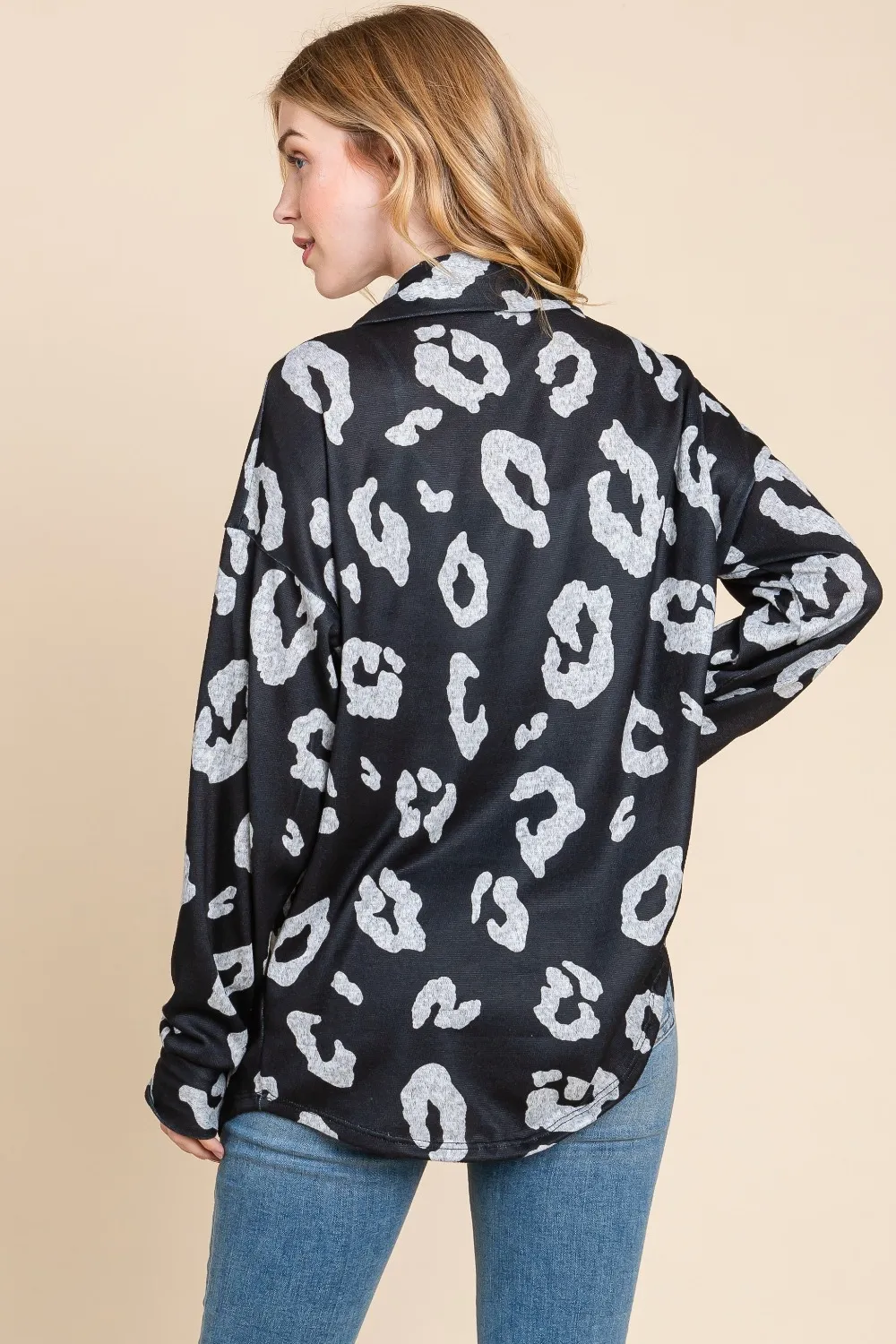 Animal Print Button Up Knit Shacket, image 2